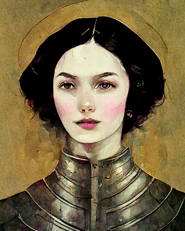 Example of an Joan of Arc portrait created with an AI art tool called MidJourney