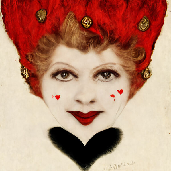 Lucille Ball as the queen of hearts, as envisioned by Midjourney’s AI bot
