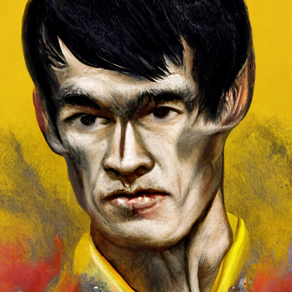 Bruce Lee in the style of Otto Dix, generated using text to image AI art technology