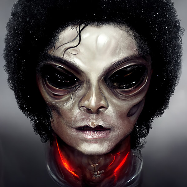 An alien version of Michael Jackson, created using Midjourney’s AI tool