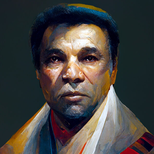 MidJourney example of art created from a prompt describing Muhammad Ali