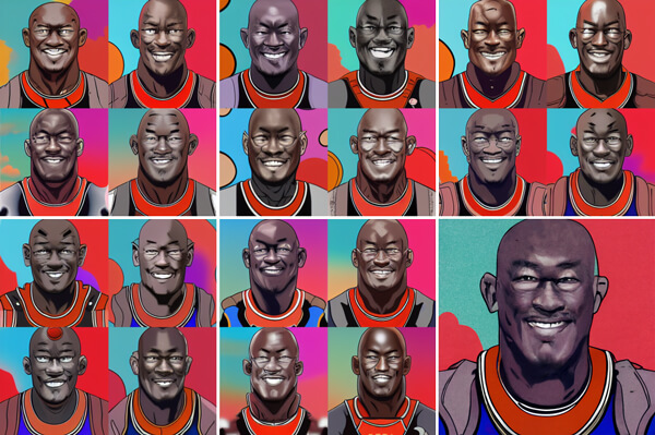 Text to image AI portrait variations of Michael Jordan
